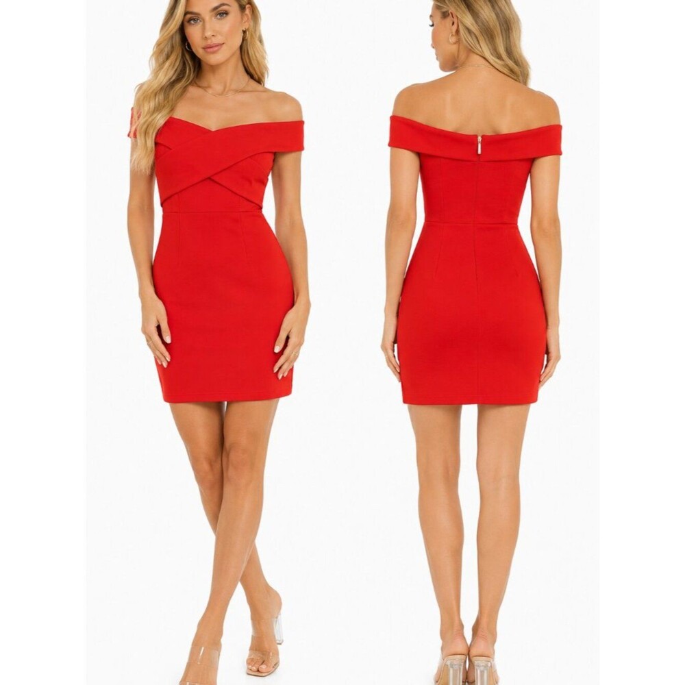 Lulus Katerina Twist Front Off Shoulder Bodycon Mini Dress Women Red Size M NWT